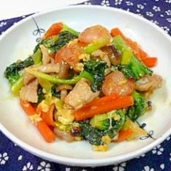 青菜（ターサイ）とエビ・豚肉の卵炒め